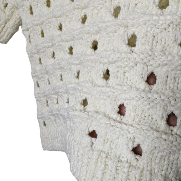 BEBE JIA Pointelle Sweater short sleeve Ivory delicate fabric sweater‎ XS - Picture 4 of 9